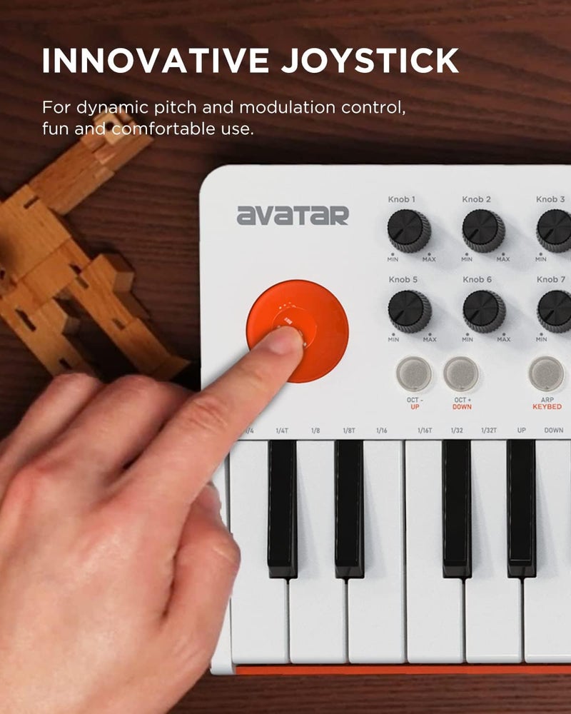 HXW 25 مفتاح USB MIDI لوحة مفاتيح تحكم مع بلوتوث، لوحة مفاتيح ميني مهنية مع شاشة OLED، آلة صنع الإيقاع لإنتاج الموسيقى، البرمجيات متضمنة، EMK-25 أبيض - Image 4